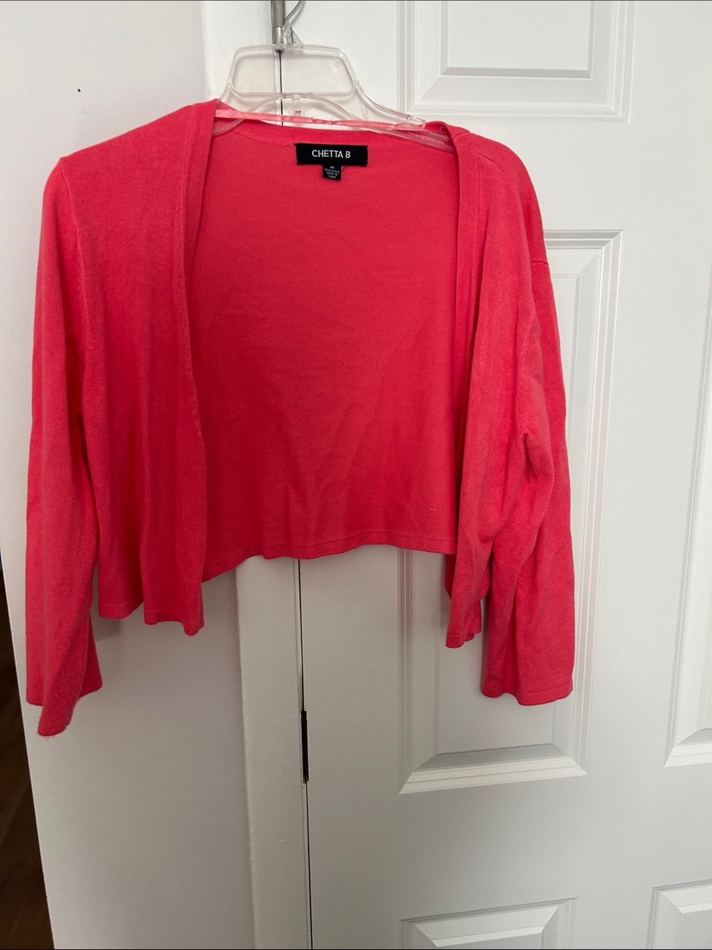 Chetta B Cropped Open-Front Cardigan in coral shade